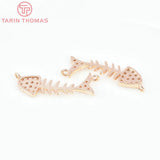 6PCS 8.5x27MM Brass Fishbone Charms Pendants with Zircon, DIY Jewelry Findings