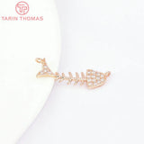 6PCS 8.5x27MM Brass Fishbone Charms Pendants with Zircon, DIY Jewelry Findings