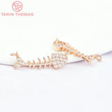 6PCS 8.5x27MM Brass Fishbone Charms Pendants with Zircon, DIY Jewelry Findings