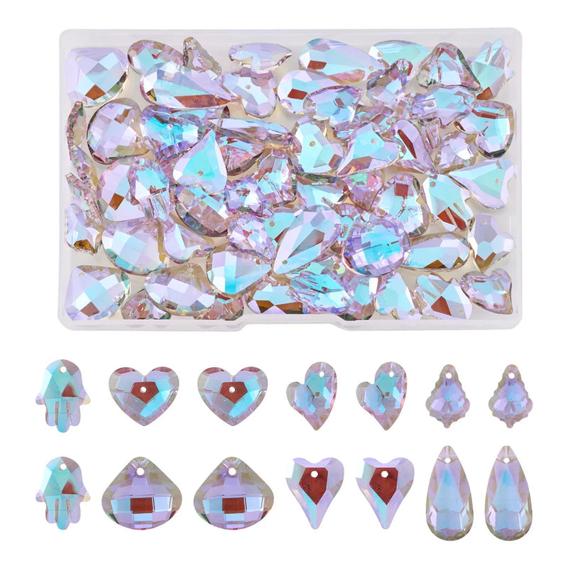 70Pcs Glass Pendants Teardrop Heart Crystal Charms DIY Bracelet Necklace