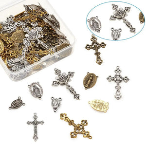 70pc Tibetan Charm Necklace Pendants Religious Rosary Jesus DIY