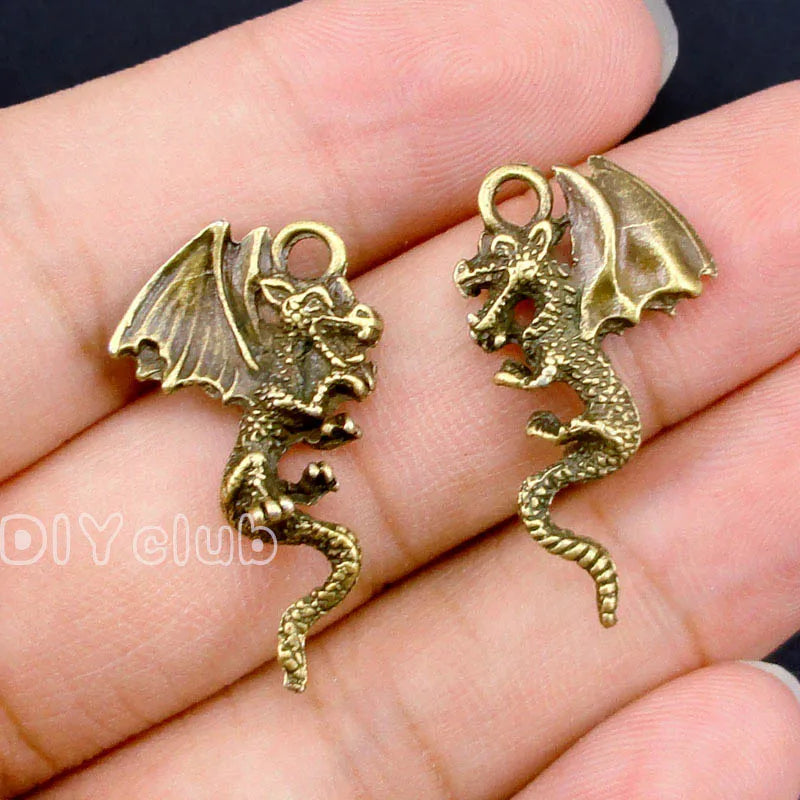 70pcs Antique Bronze Fly Dragon Charms Pendant