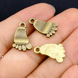 70pcs Antique Bronze Foot Charms Pendant 18x11mm
