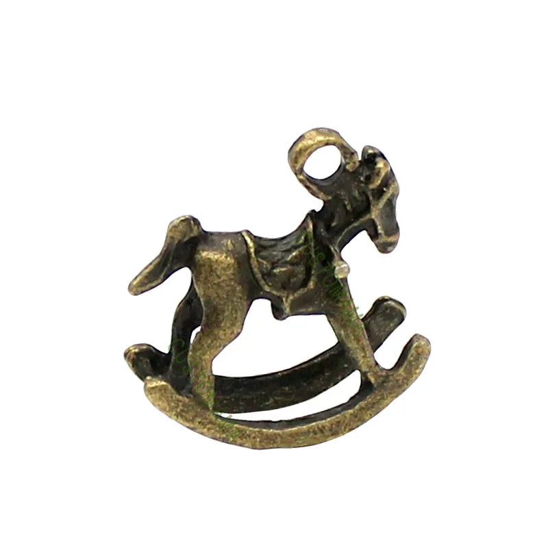 70pcs Antique Bronze Rocking Horse Charm Pendant 16x16mm