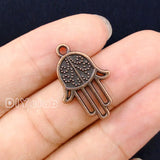 70pcs Antique Copper Hamsa Hand Charms Pendant 24x16mm