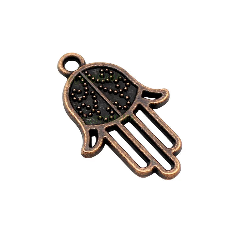 70pcs Antique Copper Hamsa Hand Charms Pendant 24x16mm