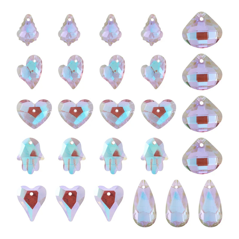70pcs Lilac Glass Pendant Mix Shape Shinny Dangle Charms DIY Jewelry Making