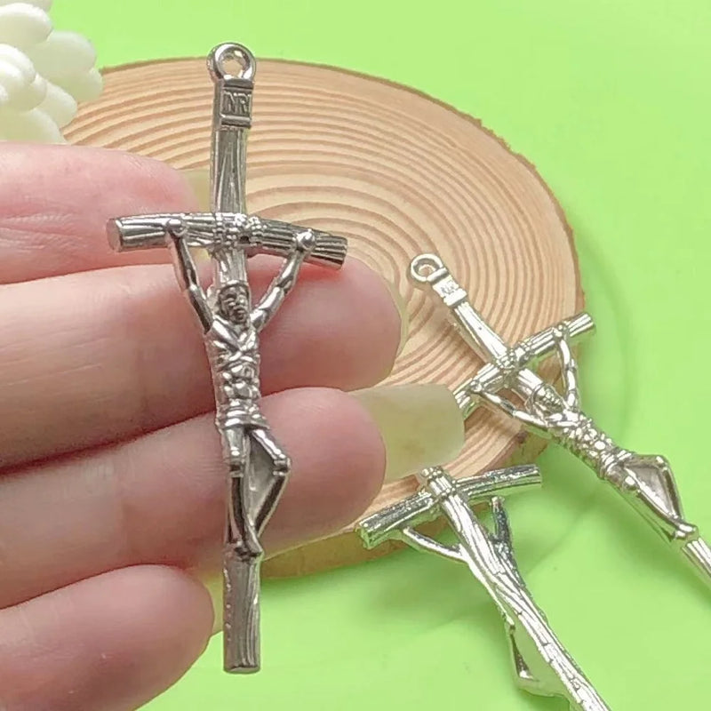 70pcs One Hole Alloy Rosary Cross Pendant Necklace Religious Adornment
