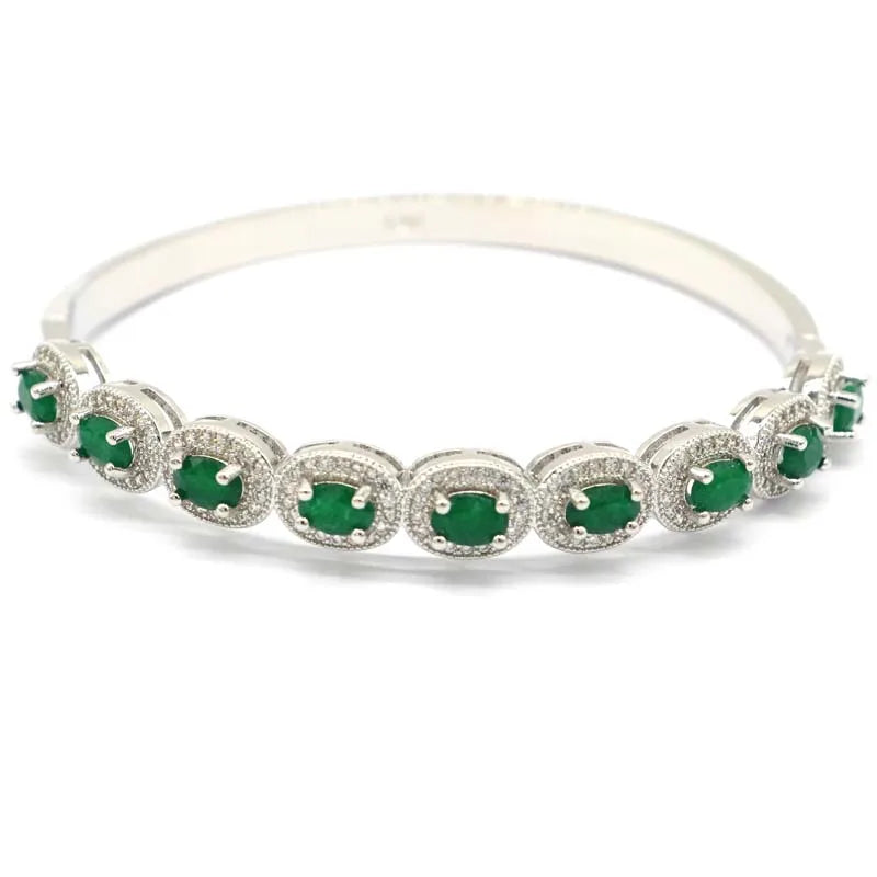 Gorgeous Green Emerald Ruby Silver Bracelet 7.5inch