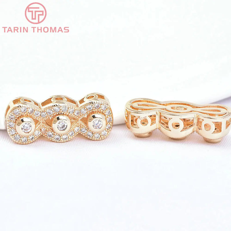 2PCS 7.5x19MM 24K Brass Zircon Beads Charm for Jewelry Making