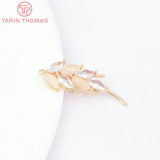 4PCS 11x27MM 24K Brass Zircon Feather Charms Pendants Jewelry Making