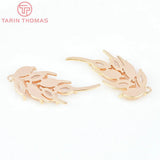 4PCS 11x27MM 24K Brass Zircon Feather Charms Pendants Jewelry Making