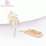 4PCS 11x27MM 24K Brass Zircon Feather Charms Pendants Jewelry Making