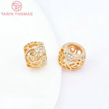 6PCS 10MM 24K Brass Zircon Hollow Rose Spacer Beads Jewelry Making