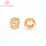 6PCS 10MM 24K Brass Zircon Hollow Rose Spacer Beads Jewelry Making