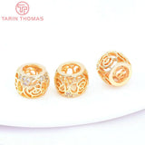 6PCS 10MM 24K Brass Zircon Hollow Rose Spacer Beads Jewelry Making