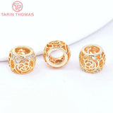 6PCS 10MM 24K Brass Zircon Hollow Rose Spacer Beads Jewelry Making