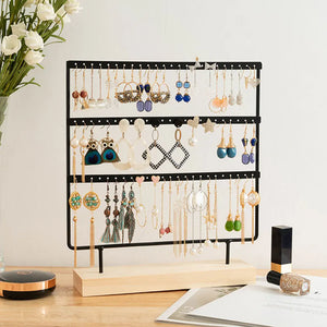 3 Tier Earring Display Rack with Wooden Base