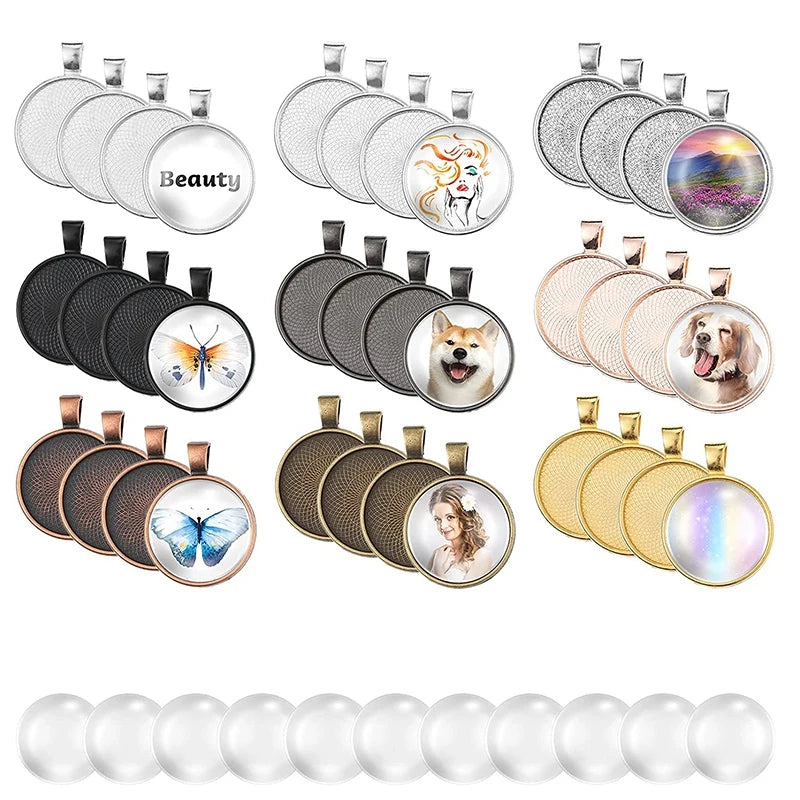 72 Pcs Pendant Trays & Glass Cabochons Set