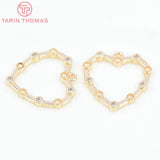 4PCS 24K Brass Zircon Heart Charms Pendants Jewelry Findings