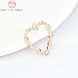 4PCS 24K Brass Zircon Heart Charms Pendants Jewelry Findings