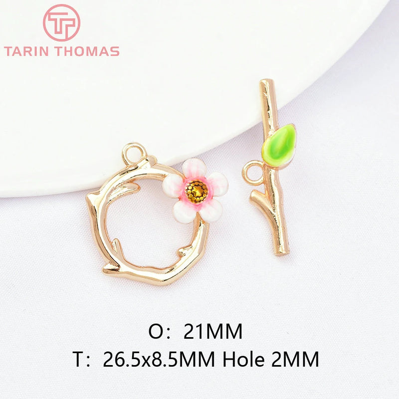 24K Brass Flower Drip Oil Toggle Clasps for Diy Jewelry Making