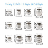 72Pcs 12 Style Stainless Steel Beads Large Hole Spacer Beads for Jewelry Making