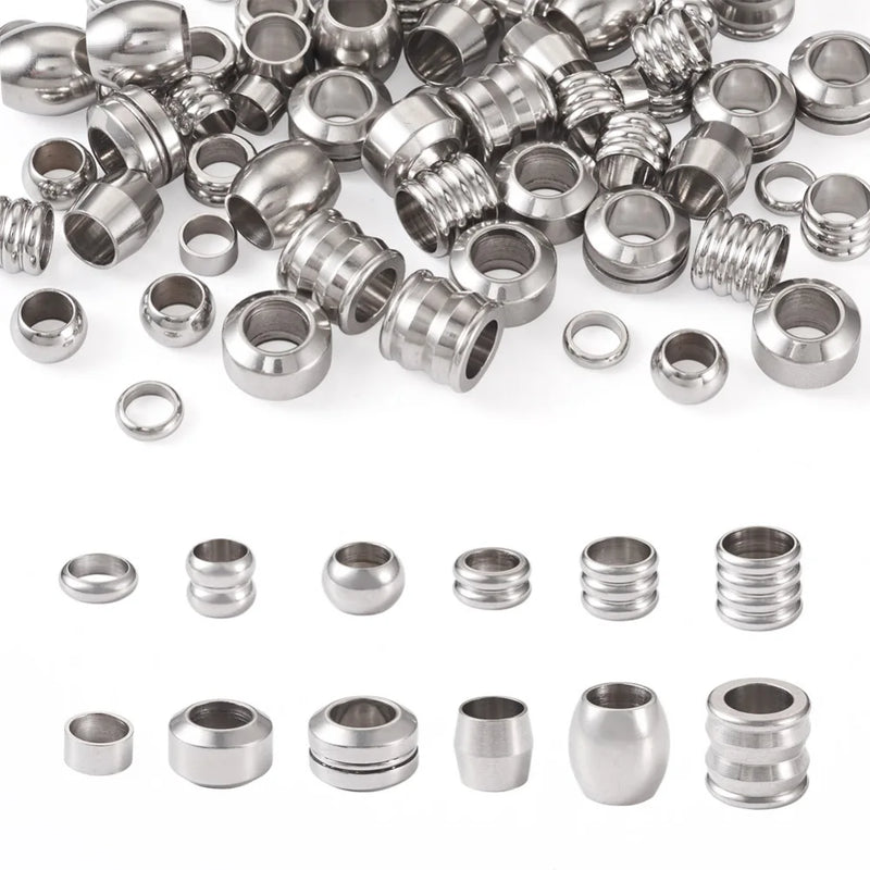 72Pcs 12 Style Stainless Steel Beads Large Hole Spacer Beads for Jewelry Making
