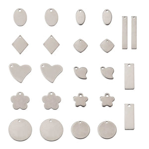 72Pcs Stamping Blank Tag Pendants Mixed Shapes Necklace Craft Jewelry Making