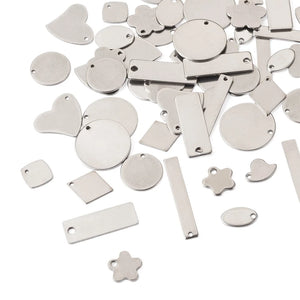72Pcs Stamping Blank Tag Pendants Mixed Shapes Necklace Craft Jewelry Making