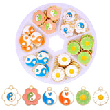 72Pcs Colorful Enamel Round Flowers Yin Yang Charms DIY Jewelry Making