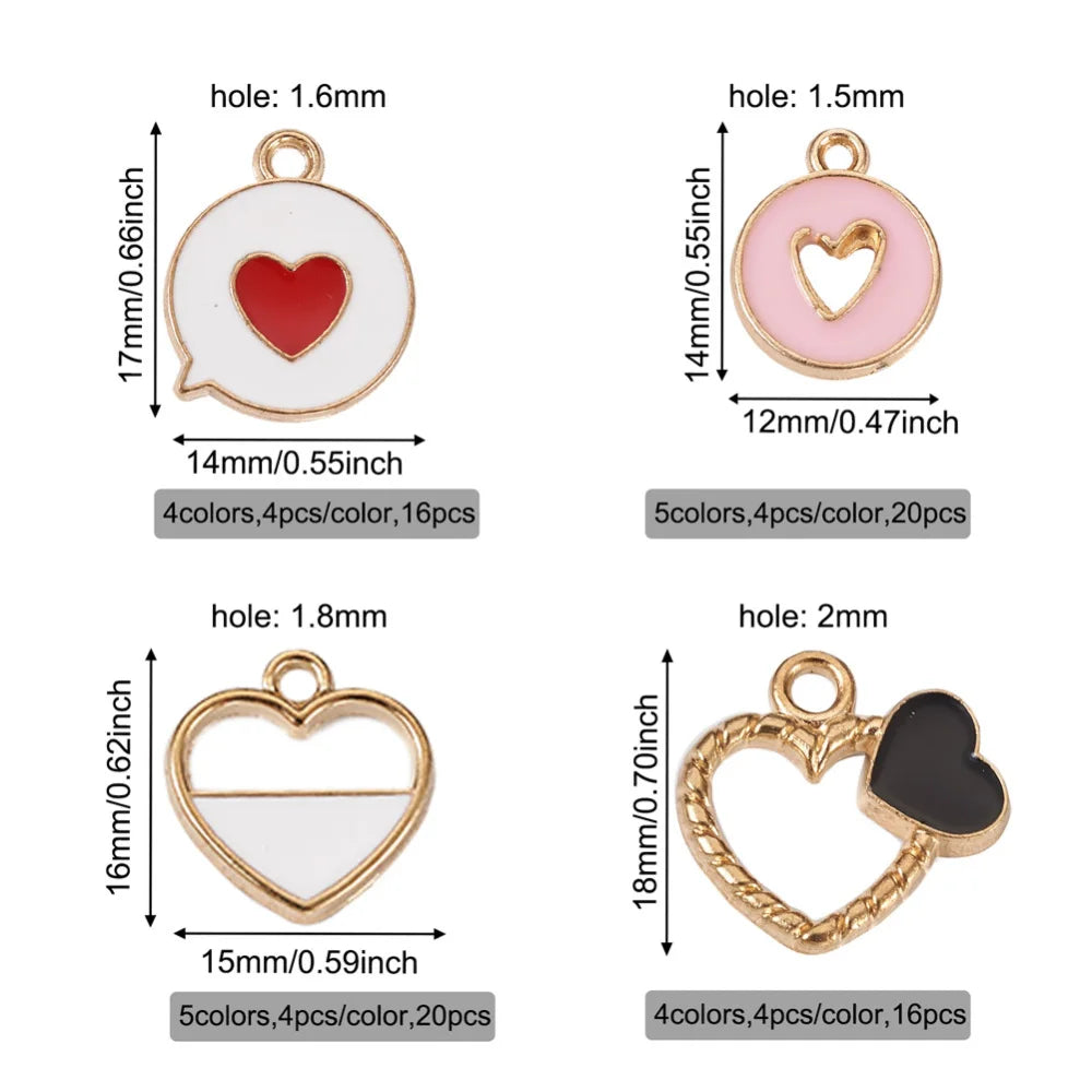 72Pcs Heart Charms Pendant For DIY Jewelry Making