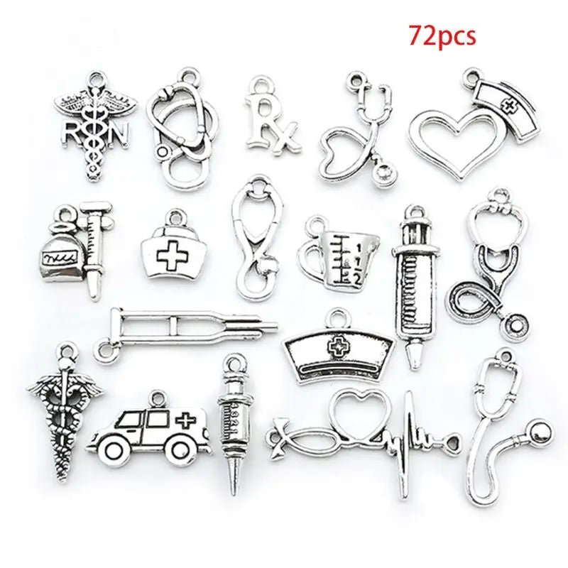 72Pcs Doctor Nurse Charms for DIY Necklace Bracelet Jewelry Making