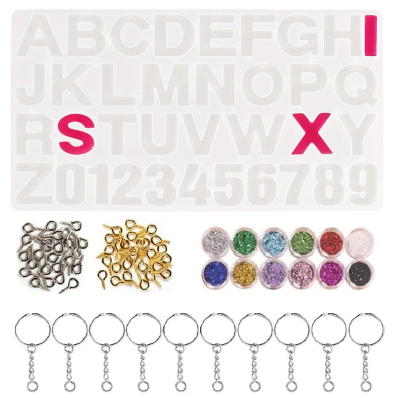 73 Pieces Silicone Resin Casting Molds Starter Kit with Alphabet Number Mold