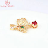 4PCS 18x29MM 24K Brass Zircon Leafs Charms Pendants Jewelry Making