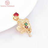 4PCS 18x29MM 24K Brass Zircon Leafs Charms Pendants Jewelry Making