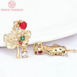4PCS 18x29MM 24K Brass Zircon Leafs Charms Pendants Jewelry Making