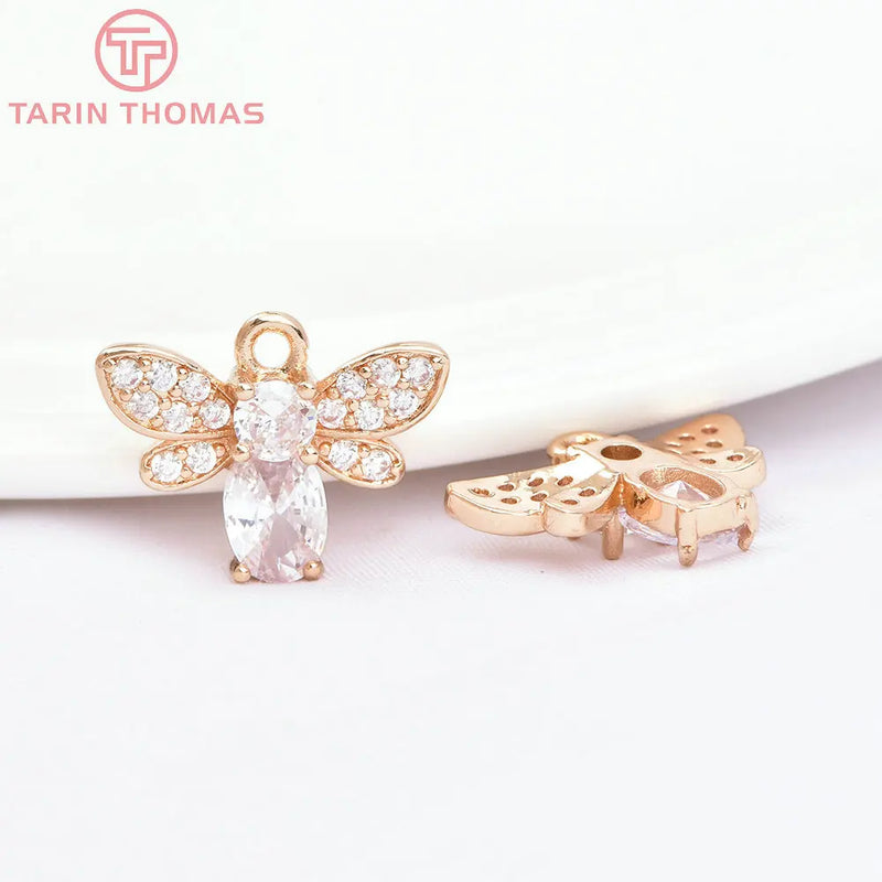 6PCS 17x13MM 24K Brass Bee Charms Pendants with Zircon DIY Jewelry Making