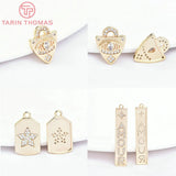 2PCS 24K Brass Zircon Charms Pendants for Jewelry Making