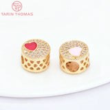 2PCS 11x8.5MM 24K Brass Zircon Heart Beads DIY Jewelry Accessories