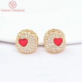 2PCS 11x8.5MM 24K Brass Zircon Heart Beads DIY Jewelry Accessories