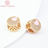 2PCS 11x8.5MM 24K Brass Zircon Heart Beads DIY Jewelry Accessories