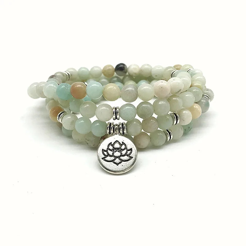 Amazonite Stone Bead Bangle Yoga Necklace Hand Round Bead Bracelet