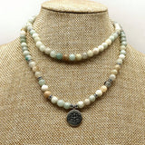 Amazonite Stone Bead Bangle Yoga Necklace Hand Round Bead Bracelet