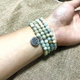Amazonite Stone Bead Bangle Yoga Necklace Hand Round Bead Bracelet