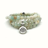 Amazonite Stone Bead Bangle Yoga Necklace Hand Round Bead Bracelet