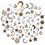 73Pcs Mixed Vintage Metal Star Moon Charms DIY Retro Pendant for Jewelry Making