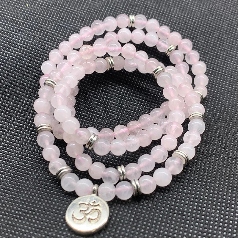 Pink Rose Quartzs Crystal Bracelet for Women 6mm Natural Stone Jewelry