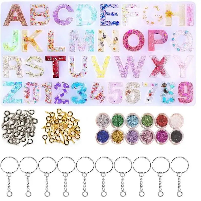 73pcs Letter Keychain Mold Kit DIY Alphabet Epoxy Mold Letter Silicone Mold