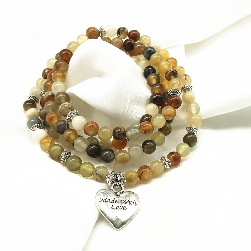 Colorful Jades Charm Bracelet & Pendant Necklace Set